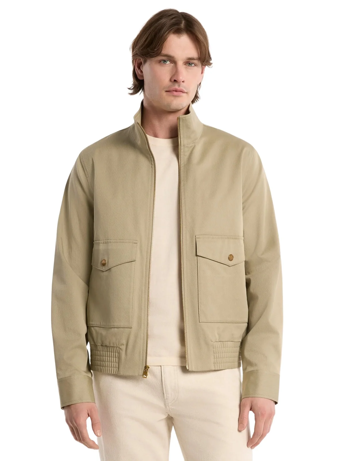 Harrington Stretch Cotton Bomber Jacket in Green
