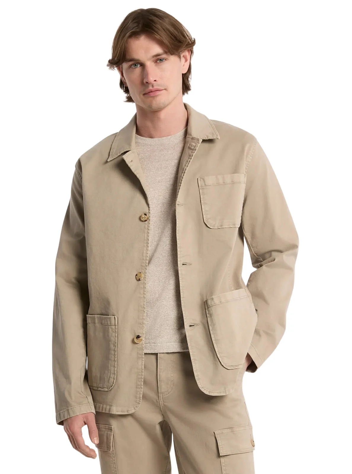 Stretch Cotton Twill Chore Jacket in Green Stretch Cotton Twill Chore Jacket in Green