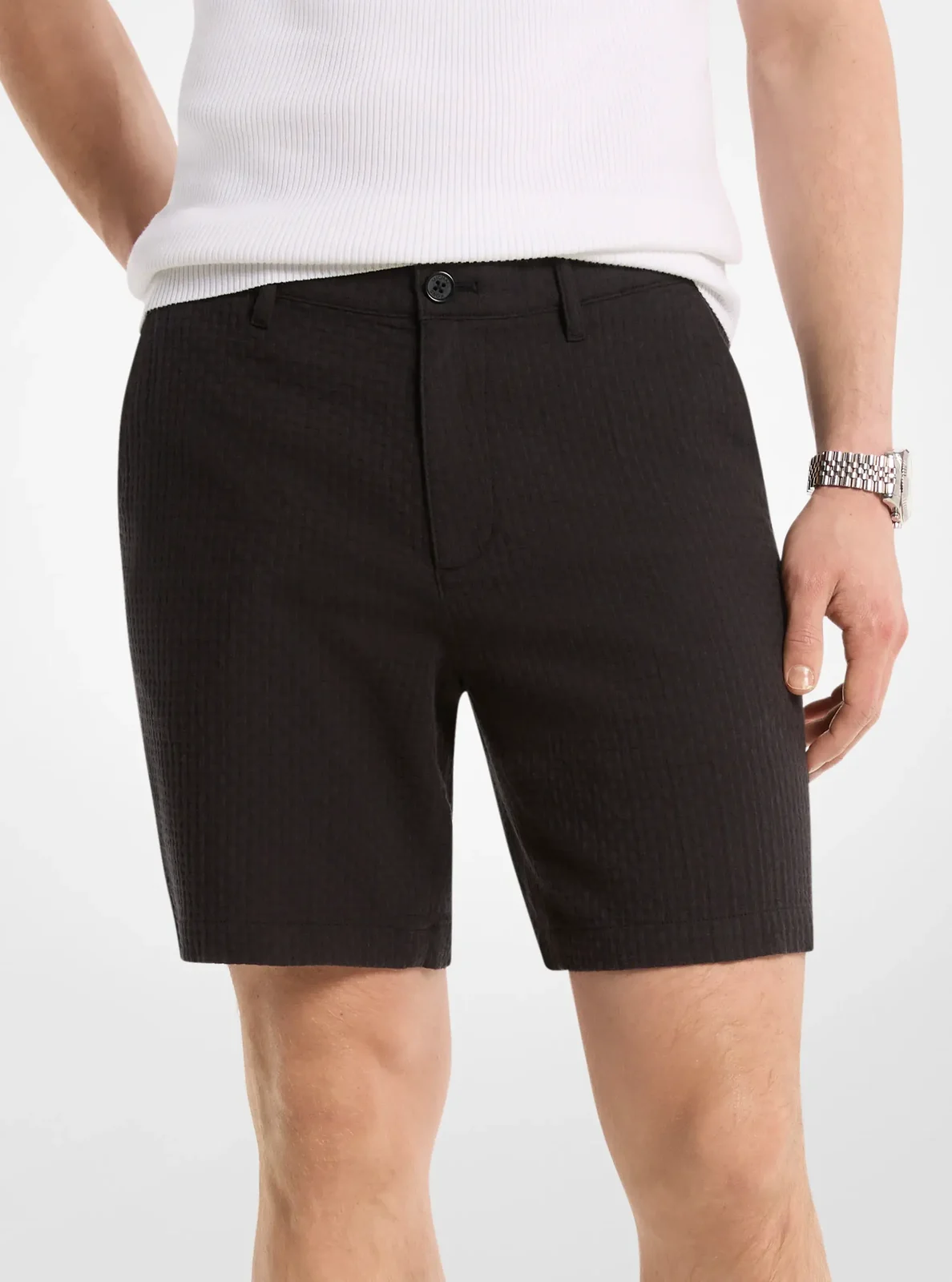 Cotton Waffle Shorts in Black