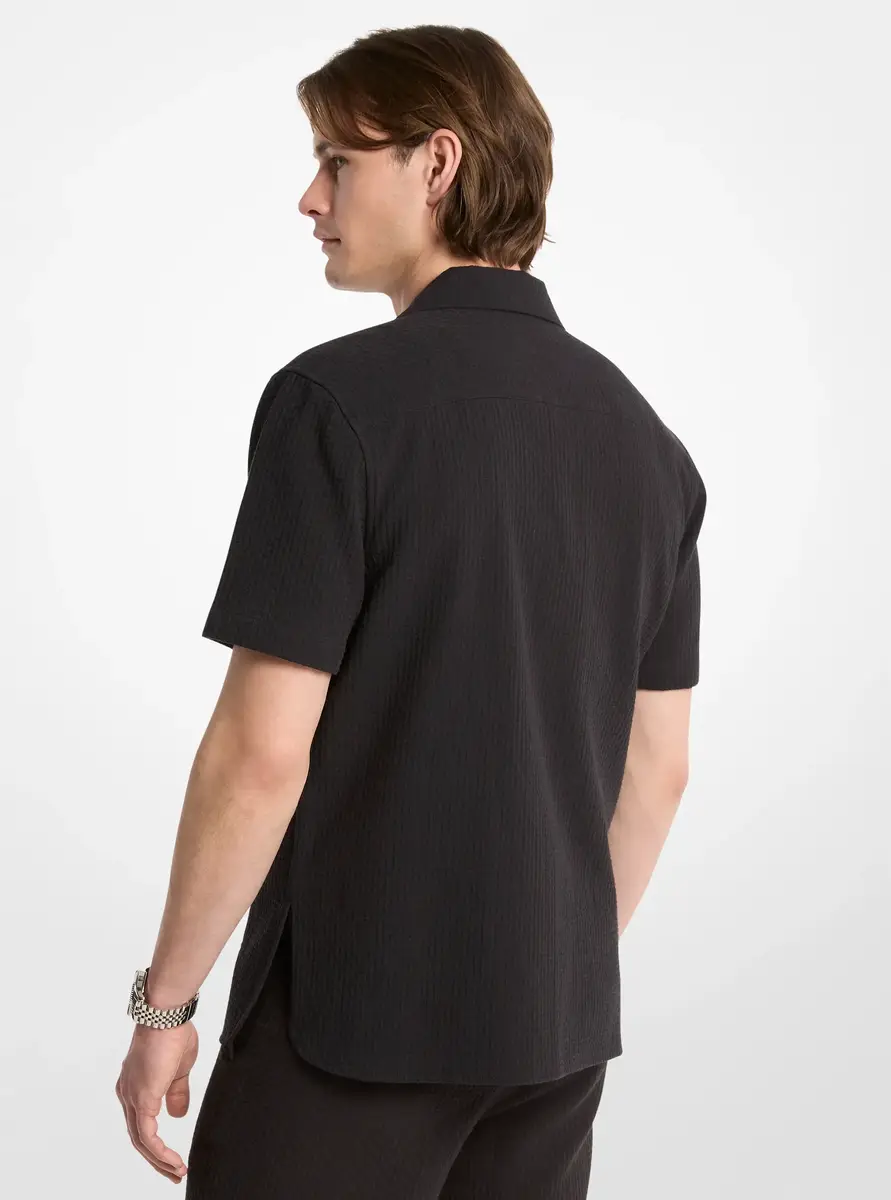 Michael Kors Collection Cotton Waffle Camp Shirt in Black | Thumbnail 2 Michael Kors Collection Cotton Waffle Camp Shirt in Black | Thumbnail 2