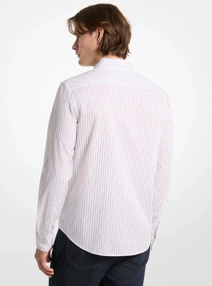 Michael Kors Collection Logo Pinstripe Stretch Cotton Shirt in White | Thumbnail 2 Michael Kors Collection Logo Pinstripe Stretch Cotton Shirt in White | Thumbnail 2