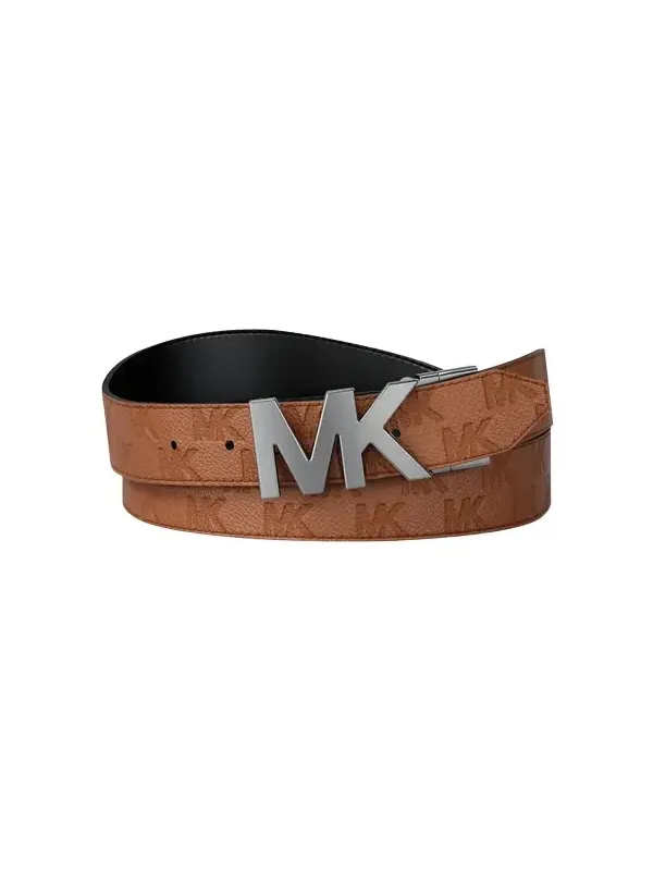 Reversible Logo Embossed Leather Buckle Belt in Brown Reversible Logo Embossed Leather Buckle Belt in Brown