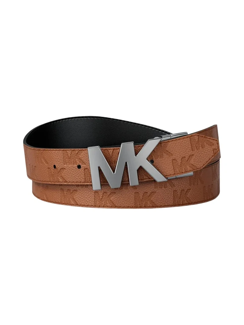 Michael Kors Collection Reversible Logo Embossed Leather Buckle Belt in Brown