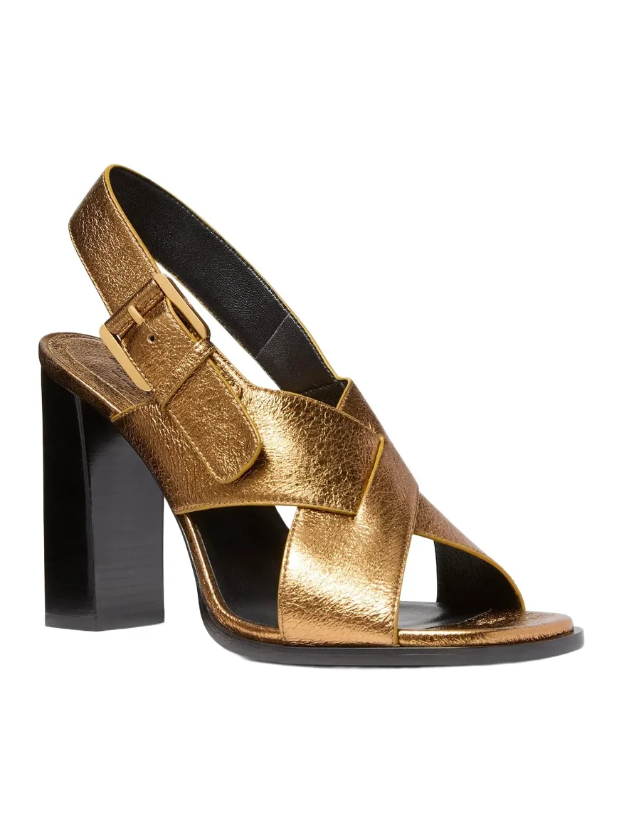 Michael Kors Collection Jasmine Metallic Lizard Embossed Leather Sandal in Gold