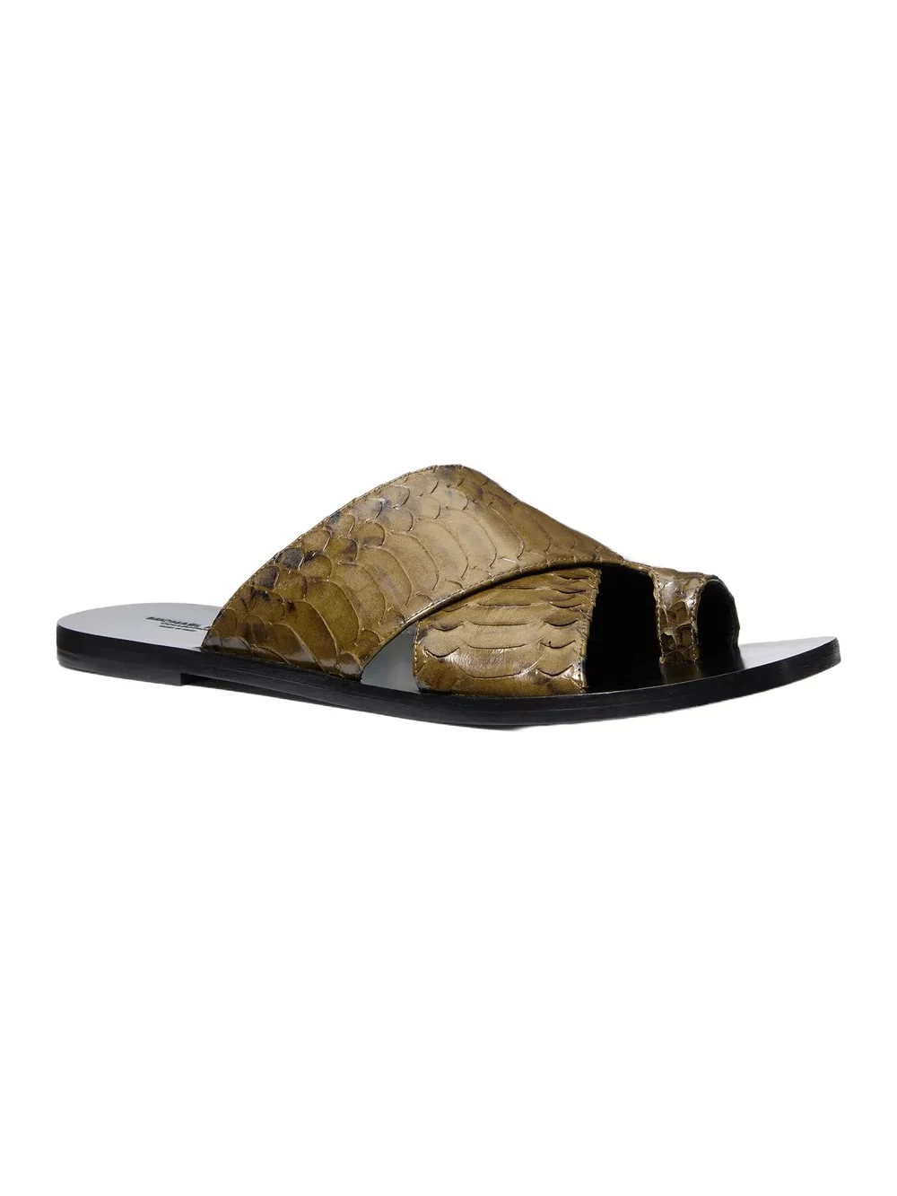 Michael Kors Collection Mackenzie Snake Embossed Leather Sandal in Brown