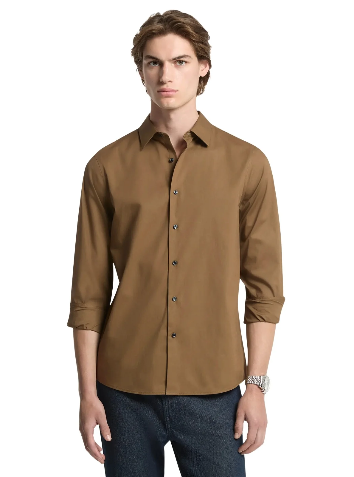 Classic-Fit Cotton Blend Dobby Shirt in Green Classic-Fit Cotton Blend Dobby Shirt in Green