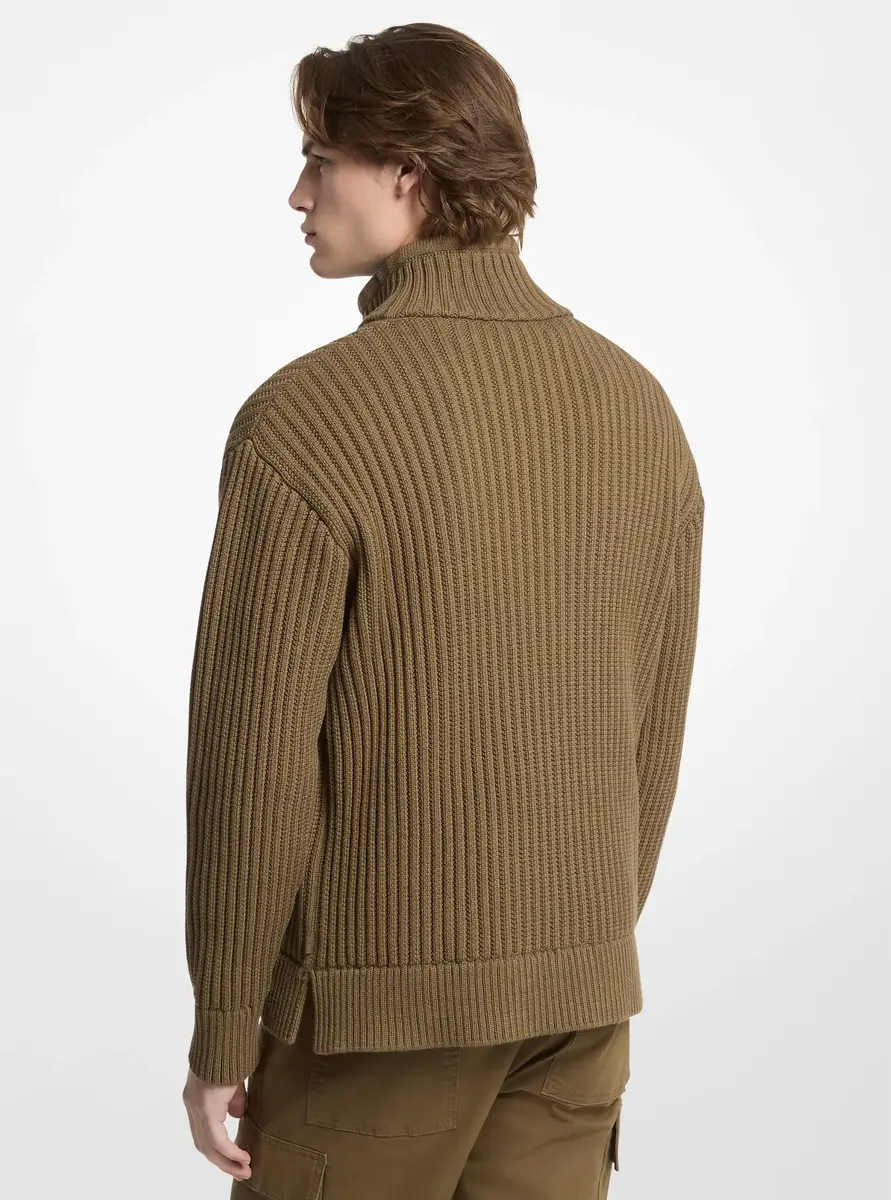 Michael Kors Collection Textured Cotton Blend Funnel-Neck Sweater in Green | Thumbnail 2 Michael Kors Collection Textured Cotton Blend Funnel-Neck Sweater in Green | Thumbnail 2