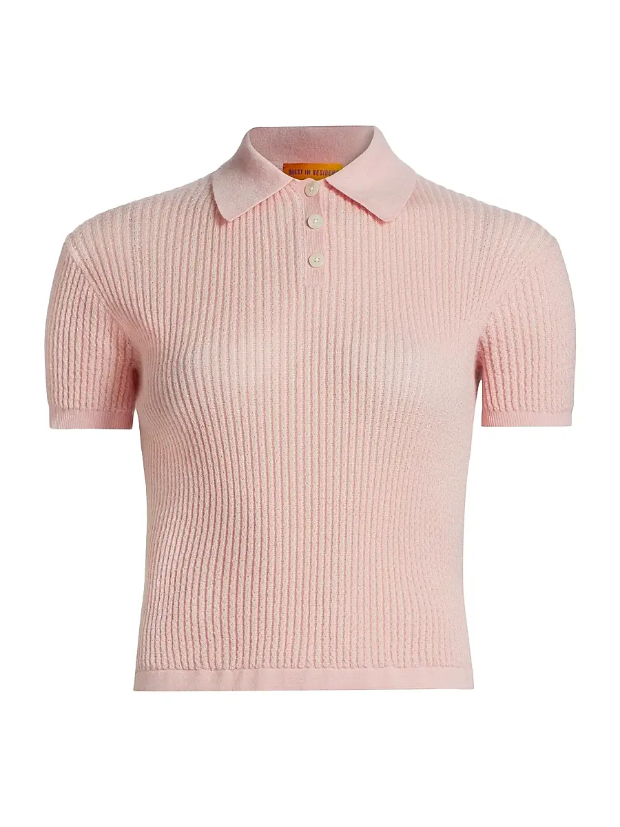 Guest in Residence Women's Shrunken Cashmere Polo Shirt - Powder Pink | Image 1 Guest in Residence Women's Shrunken Cashmere Polo Shirt - Powder Pink | Image 1
