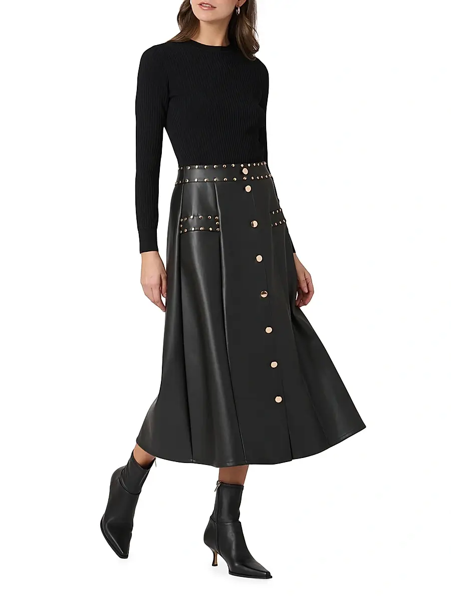 Shoshanna Women's Cleo Mixed-Media Midi-Dress | Thumbnail 2 Shoshanna Women's Cleo Mixed-Media Midi-Dress | Thumbnail 2