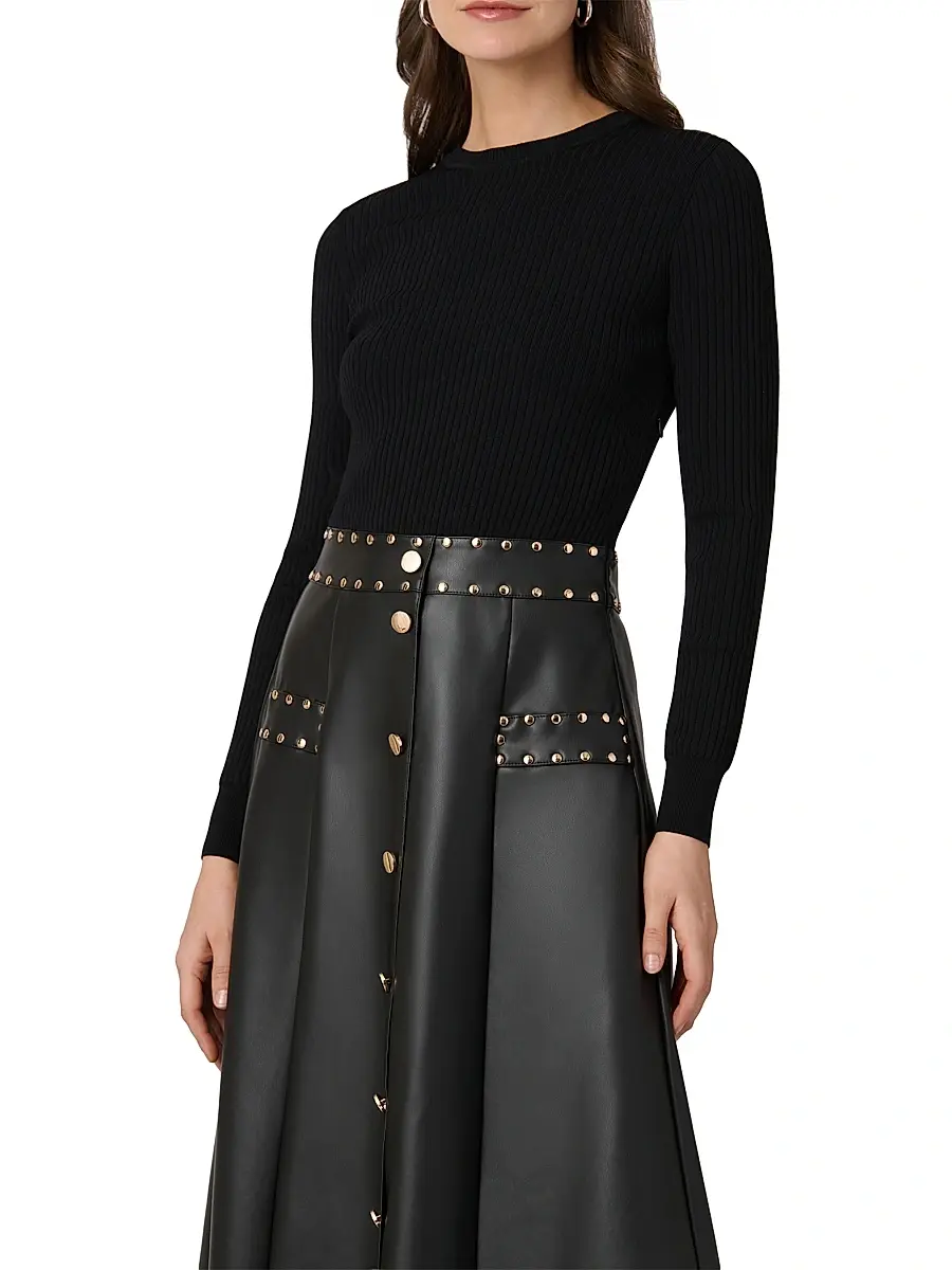 Shoshanna Women's Cleo Mixed-Media Midi-Dress | Thumbnail 4 Shoshanna Women's Cleo Mixed-Media Midi-Dress | Thumbnail 4