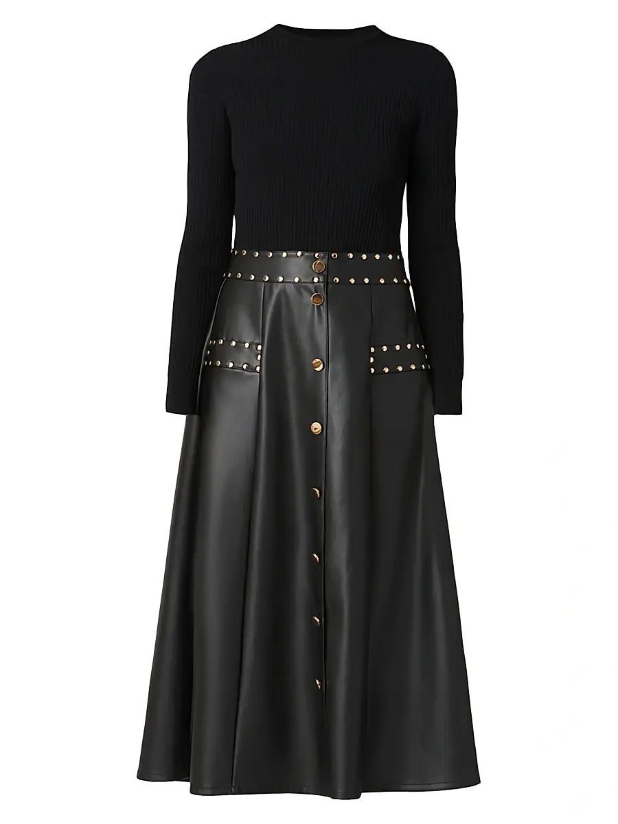Shoshanna Women's Cleo Mixed-Media Midi-Dress - Jet | Image 1 Shoshanna Women's Cleo Mixed-Media Midi-Dress - Jet | Image 1