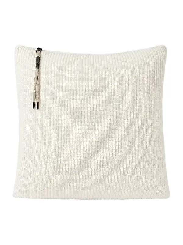 Brunello Cucinelli Cashmere English Rib Knit Cushion with Shiny Zipper Pull