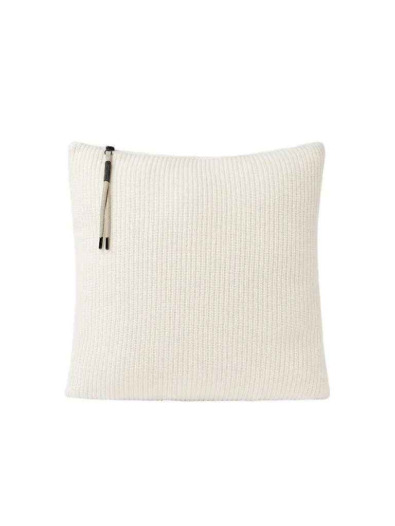 Brunello Cucinelli Cashmere English Rib Knit Cushion with Shiny Zipper Pull
