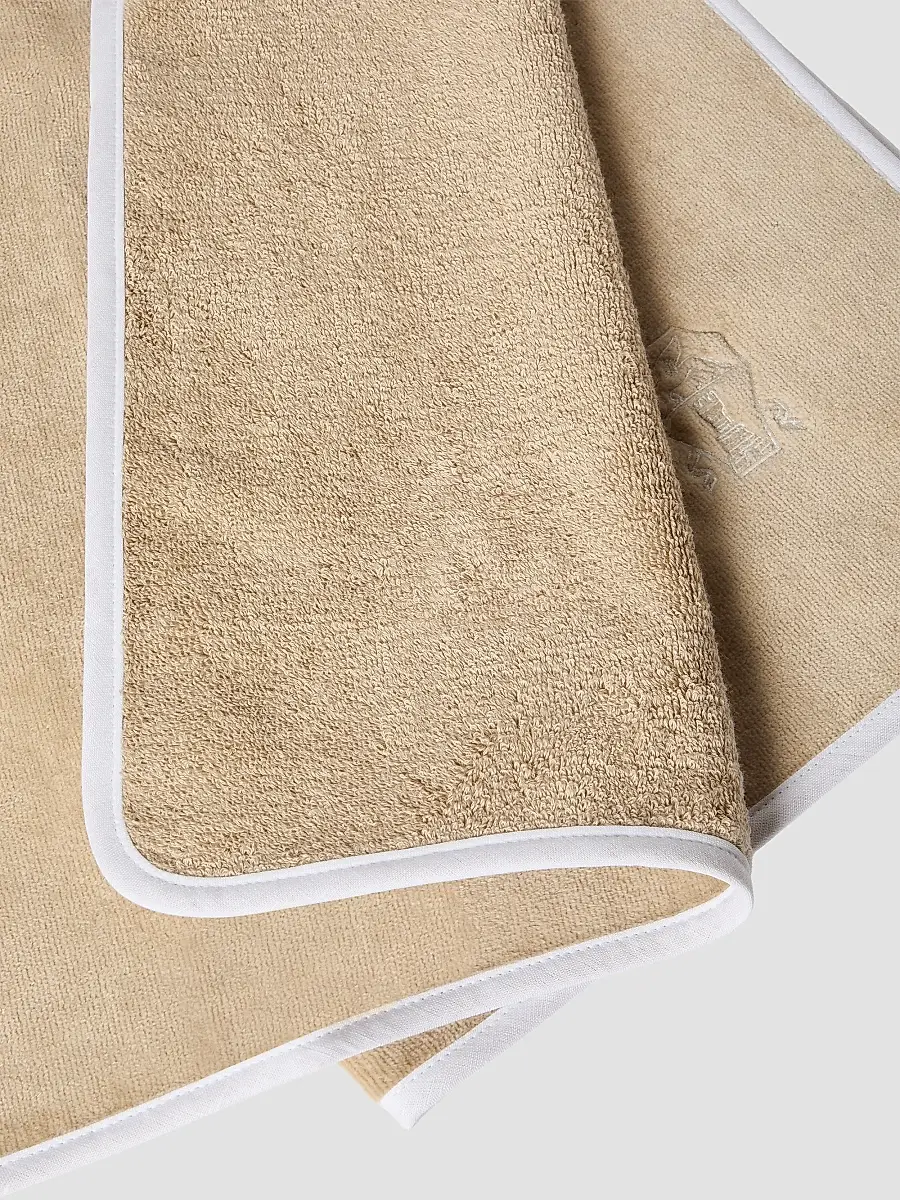 Brunello Cucinelli 2 Piece Cotton Terrycloth Bath Towel Set with Embroidery - Warm Beige | Thumbnail 2 Brunello Cucinelli 2 Piece Cotton Terrycloth Bath Towel Set with Embroidery - Warm Beige | Thumbnail 2