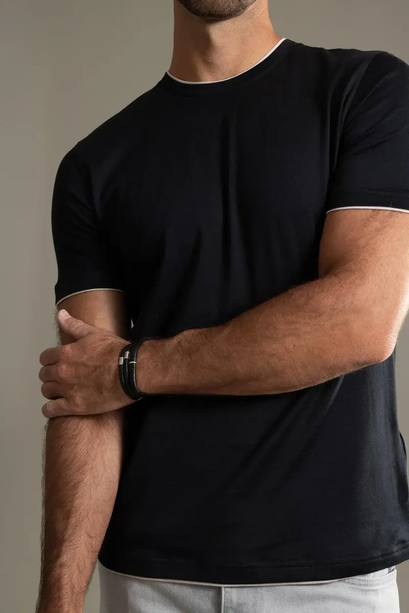 ELEVENTY Crewneck Contrast Tee - Black Sand | Thumbnail 3 ELEVENTY Crewneck Contrast Tee - Black Sand | Thumbnail 3