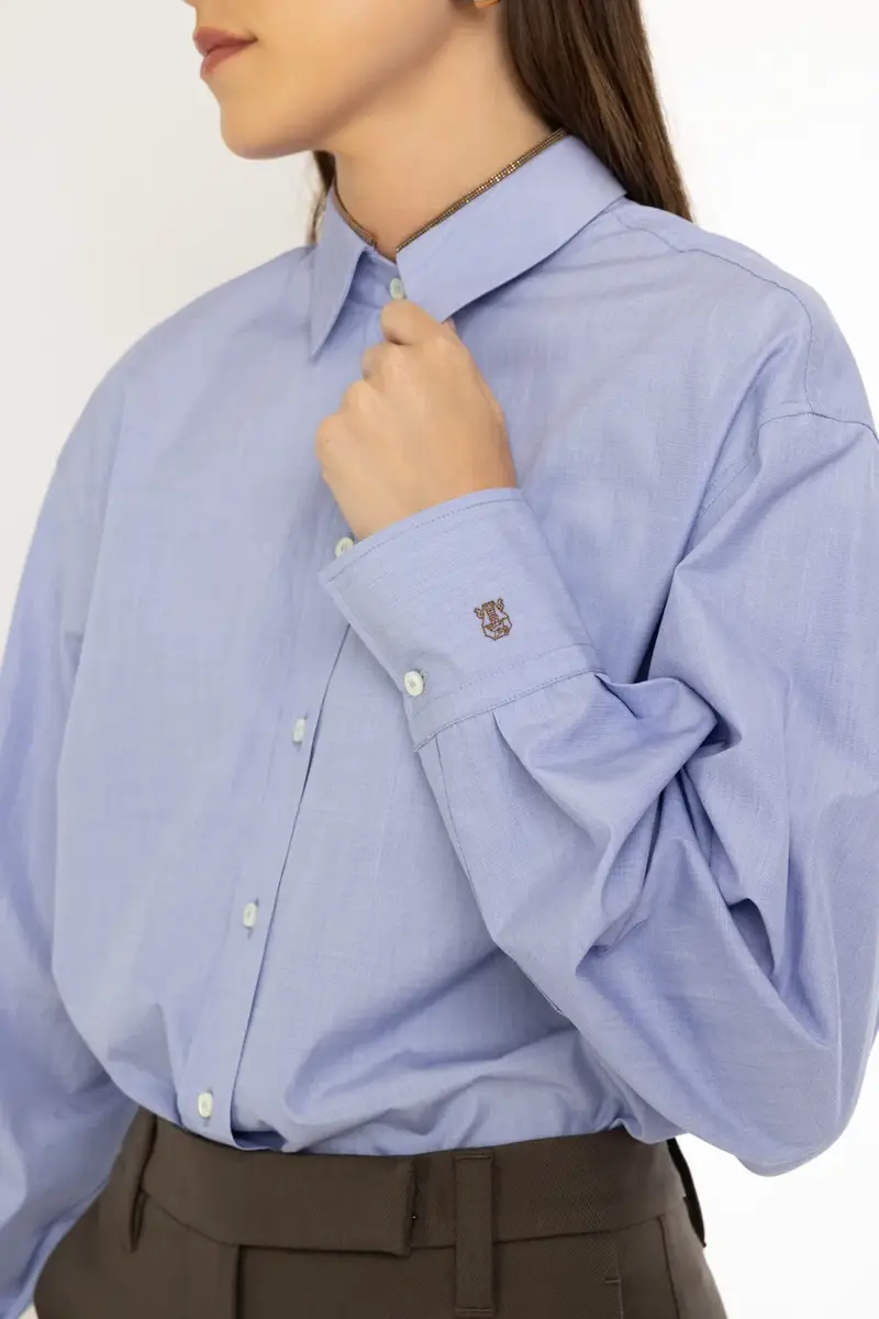 Brunello Cucinelli Shiny Collar End-On-End Shirt | Thumbnail 2 Brunello Cucinelli Shiny Collar End-On-End Shirt | Thumbnail 2