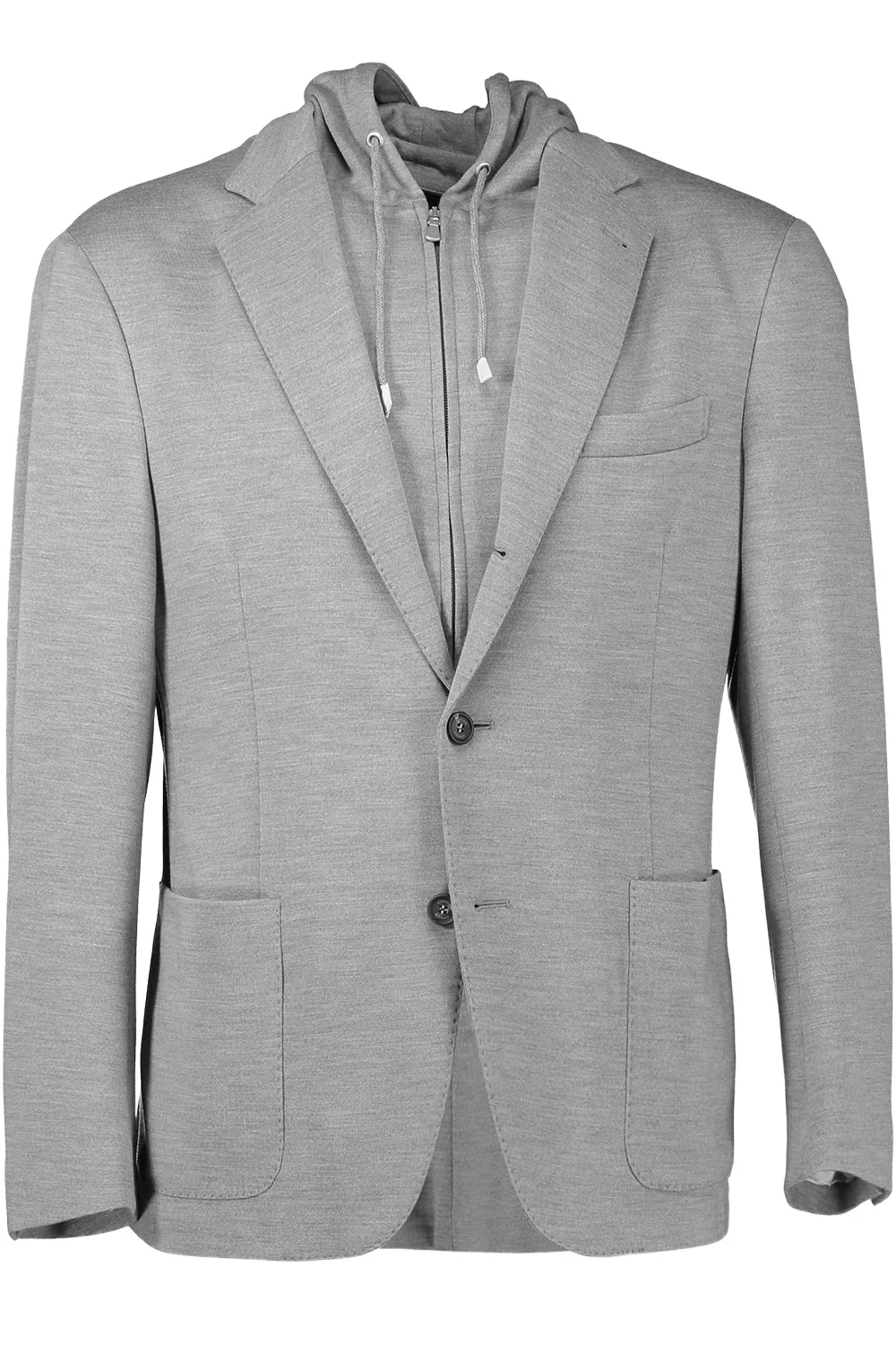 Single Breast Hooded Blazer - Light Gray Melange Single Breast Hooded Blazer - Light Gray Melange