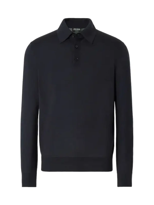 Zegna Navy Blue Cashseta Polo Shirt