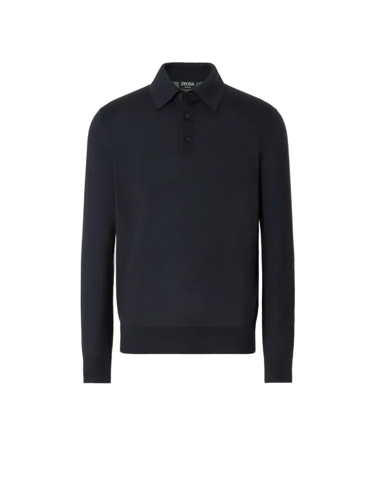 Zegna Navy Blue Cashseta Polo Shirt | Image 1 Zegna Navy Blue Cashseta Polo Shirt | Image 1
