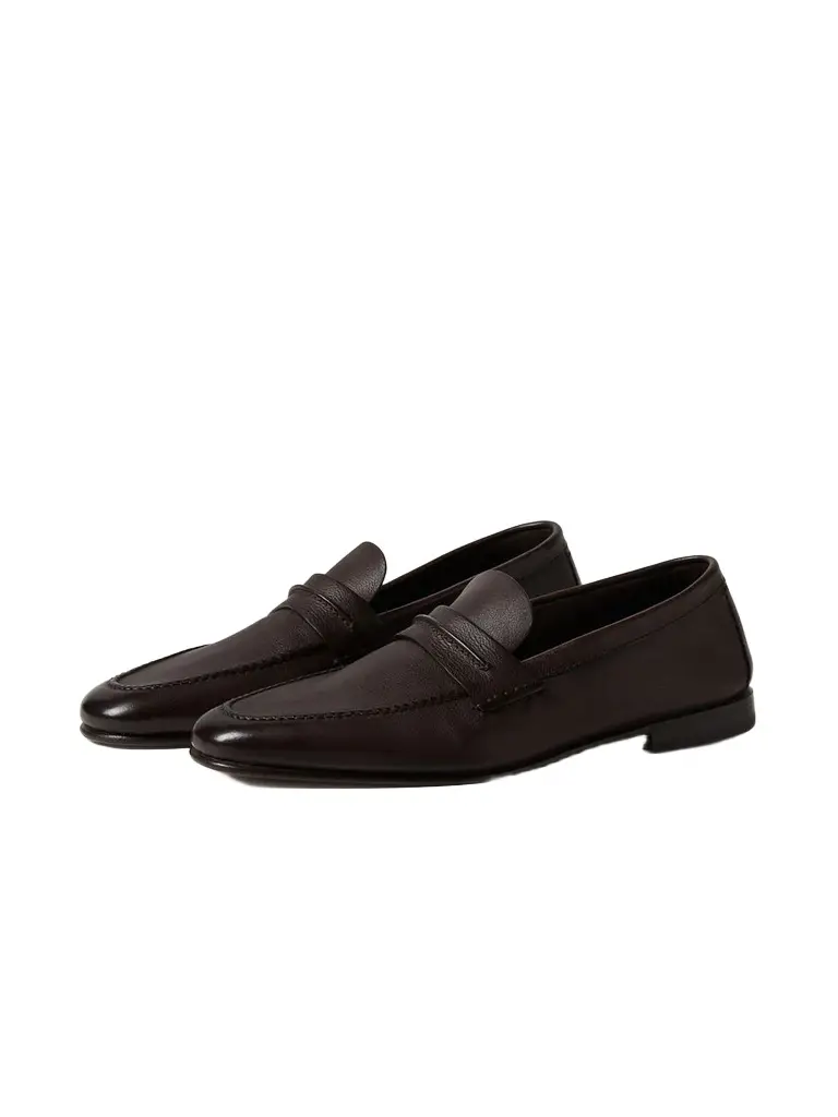 Zegna Dark Brown Natural Grain Leather Mocassin Loafer