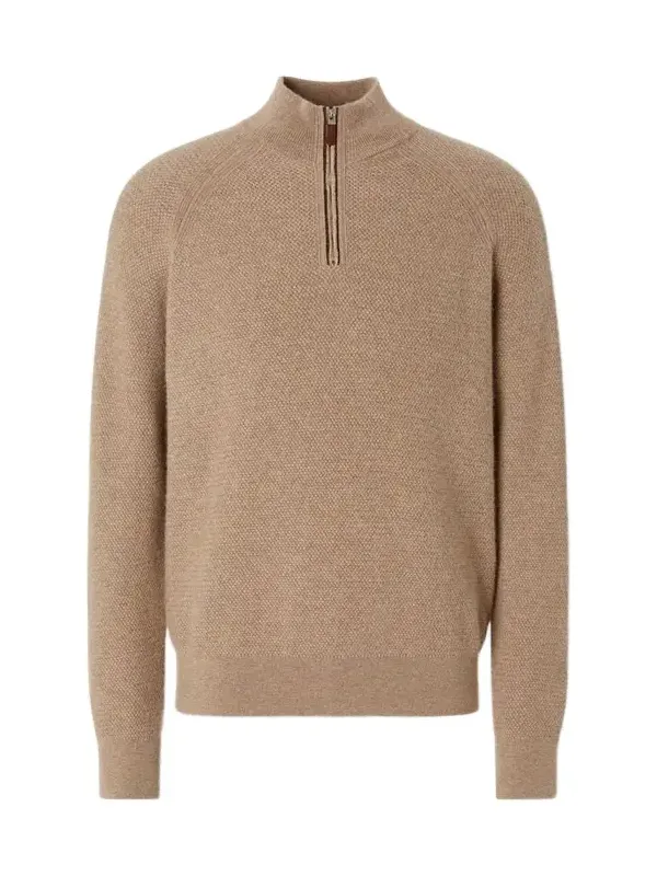 Light Beige Mélange Oasi Cashmere Zip Mock Sweater
