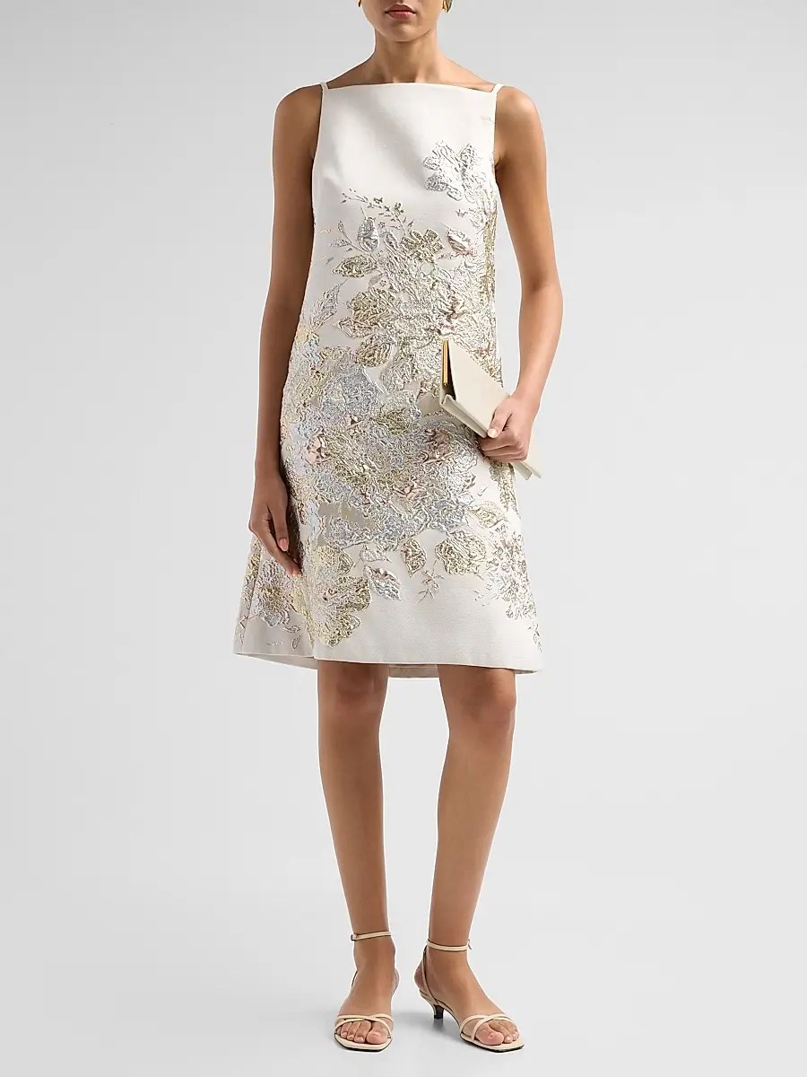 Teri Jon by Rickie Freeman Women's Metallic Jacquard Cocktail Dress | Thumbnail 2
