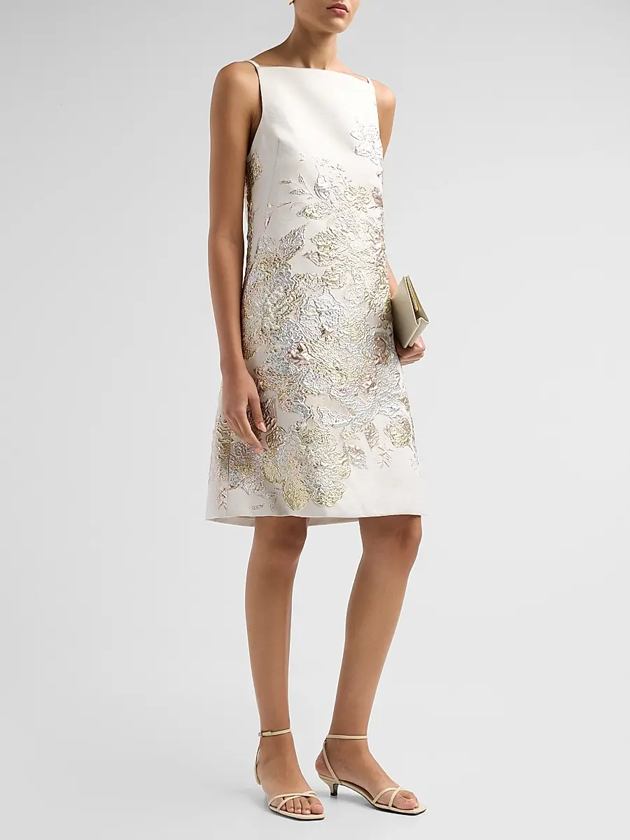 Teri Jon by Rickie Freeman Women's Metallic Jacquard Cocktail Dress | Thumbnail 4