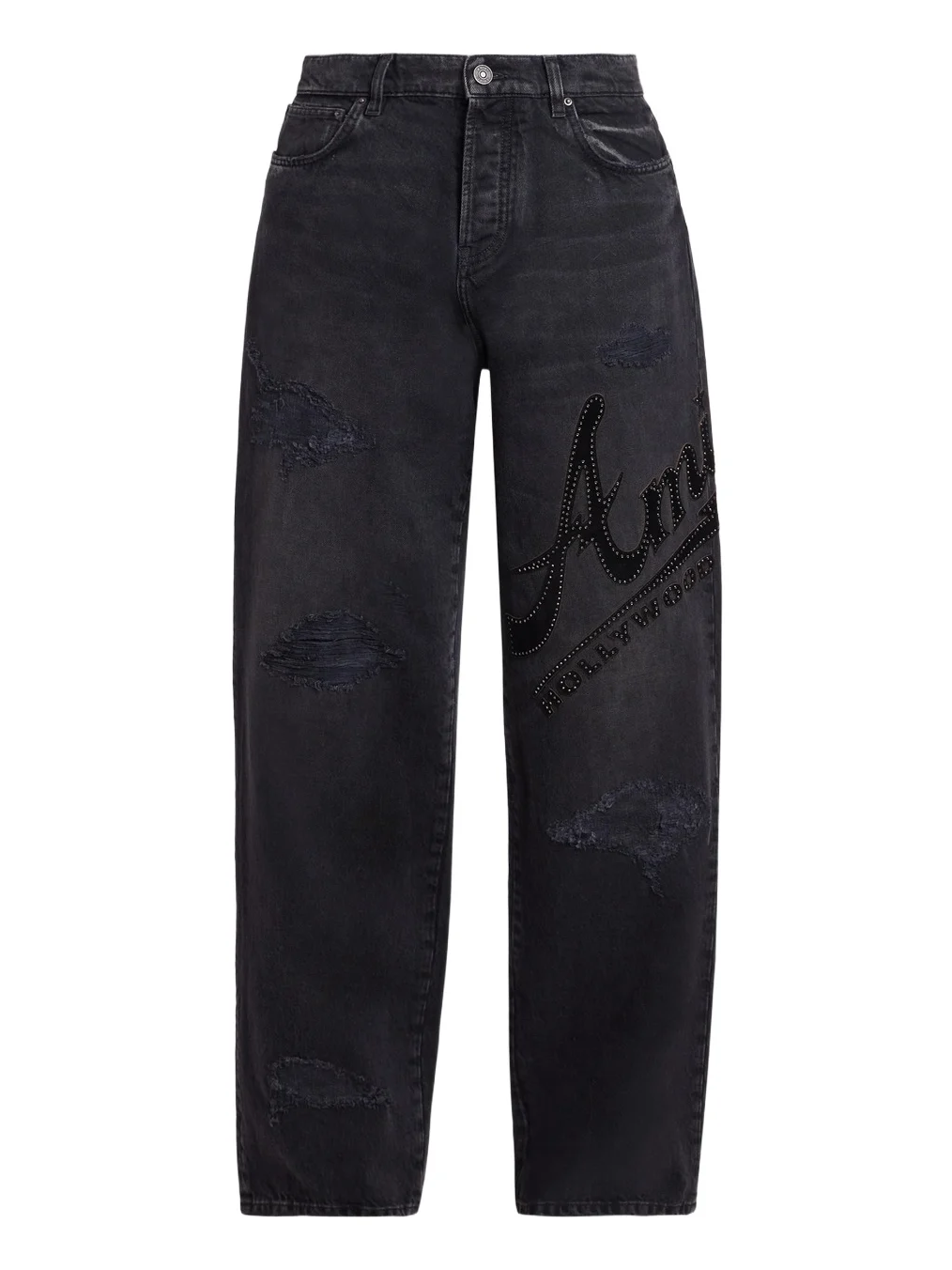 AMIRI Men's Hollywood Logo Embellished Cotton Wide-Leg Jeans