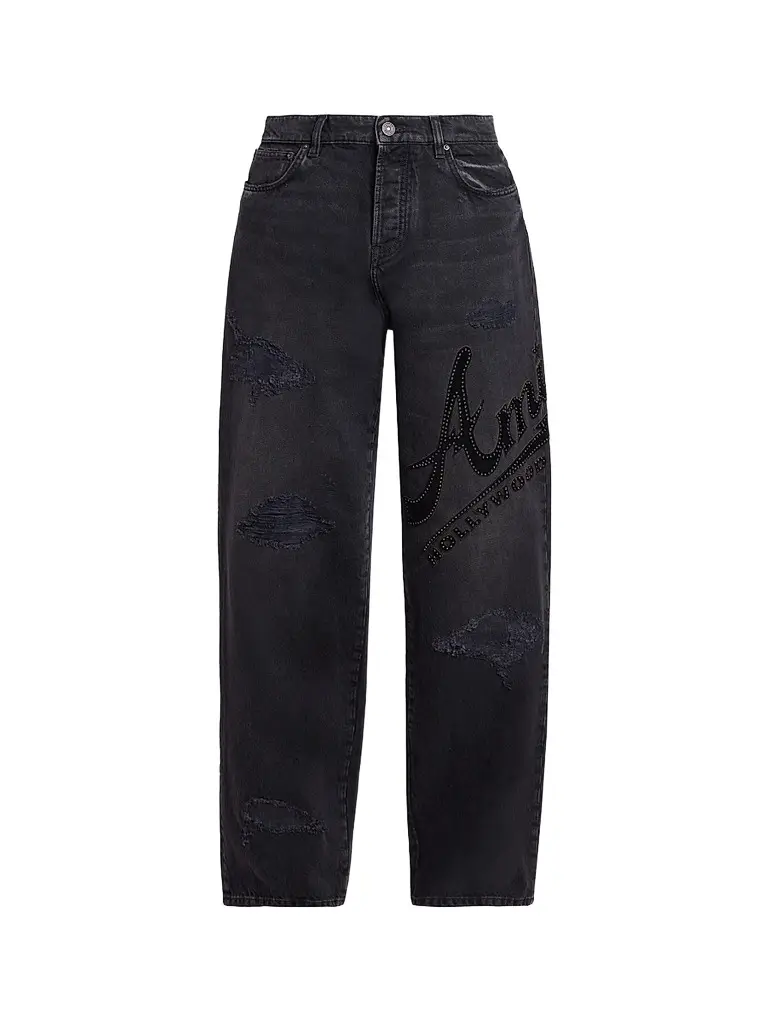 AMIRI Men's Hollywood Logo Embellished Cotton Wide-Leg Jeans - Vintage Black | Image 1 AMIRI Men's Hollywood Logo Embellished Cotton Wide-Leg Jeans - Vintage Black | Image 1