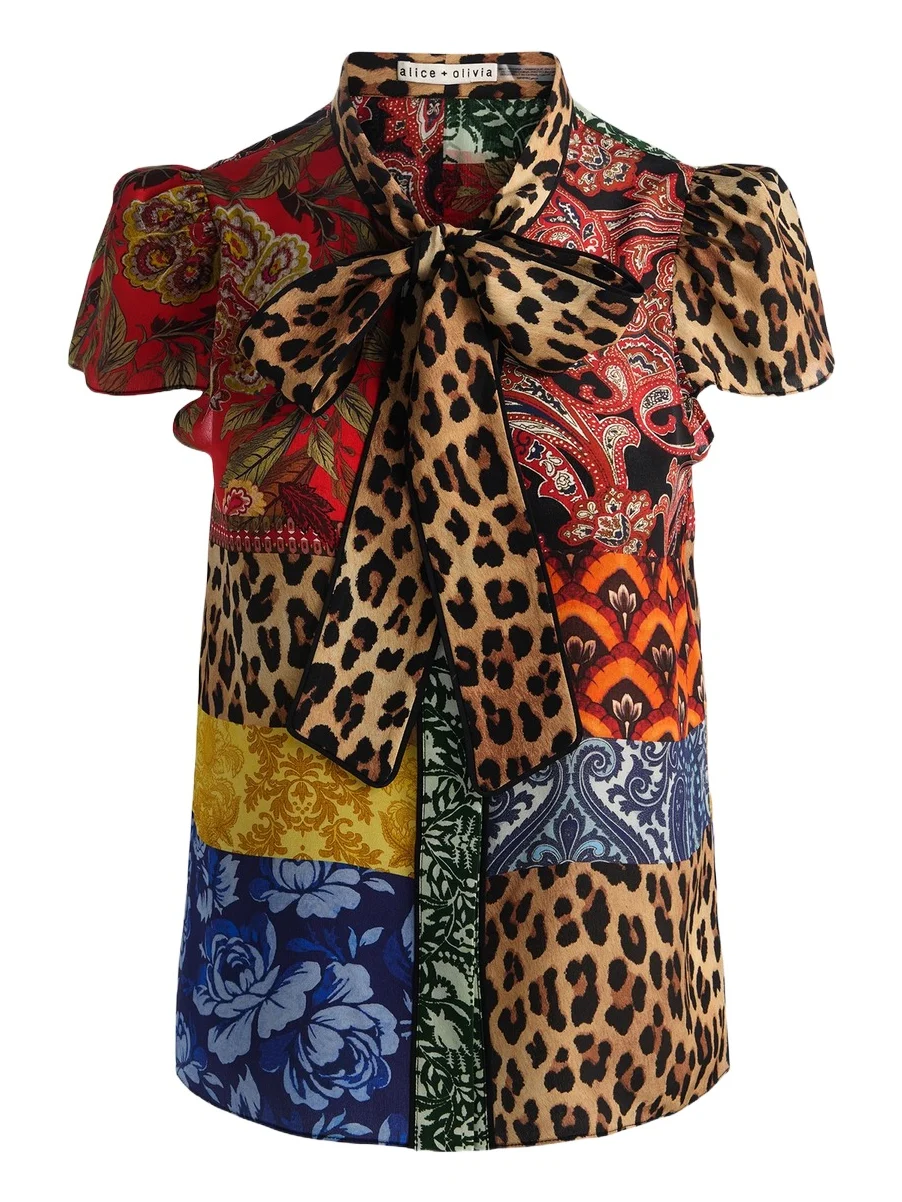 Alice + Olivia Women's Jeannie Printed Silk Pussy-Bow Shirt