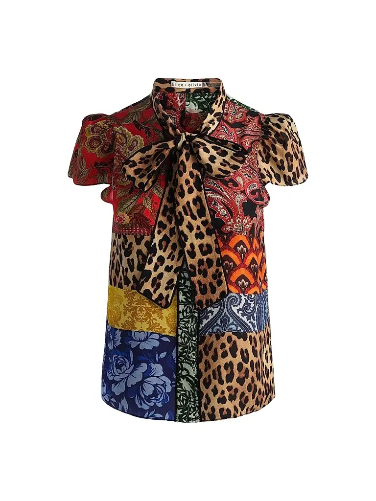 Alice + Olivia Women's Jeannie Printed Silk Pussy-Bow Shirt