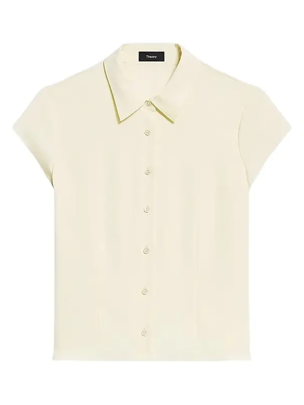 Women's Cap-Sleeve Silk Button-Front Shirt