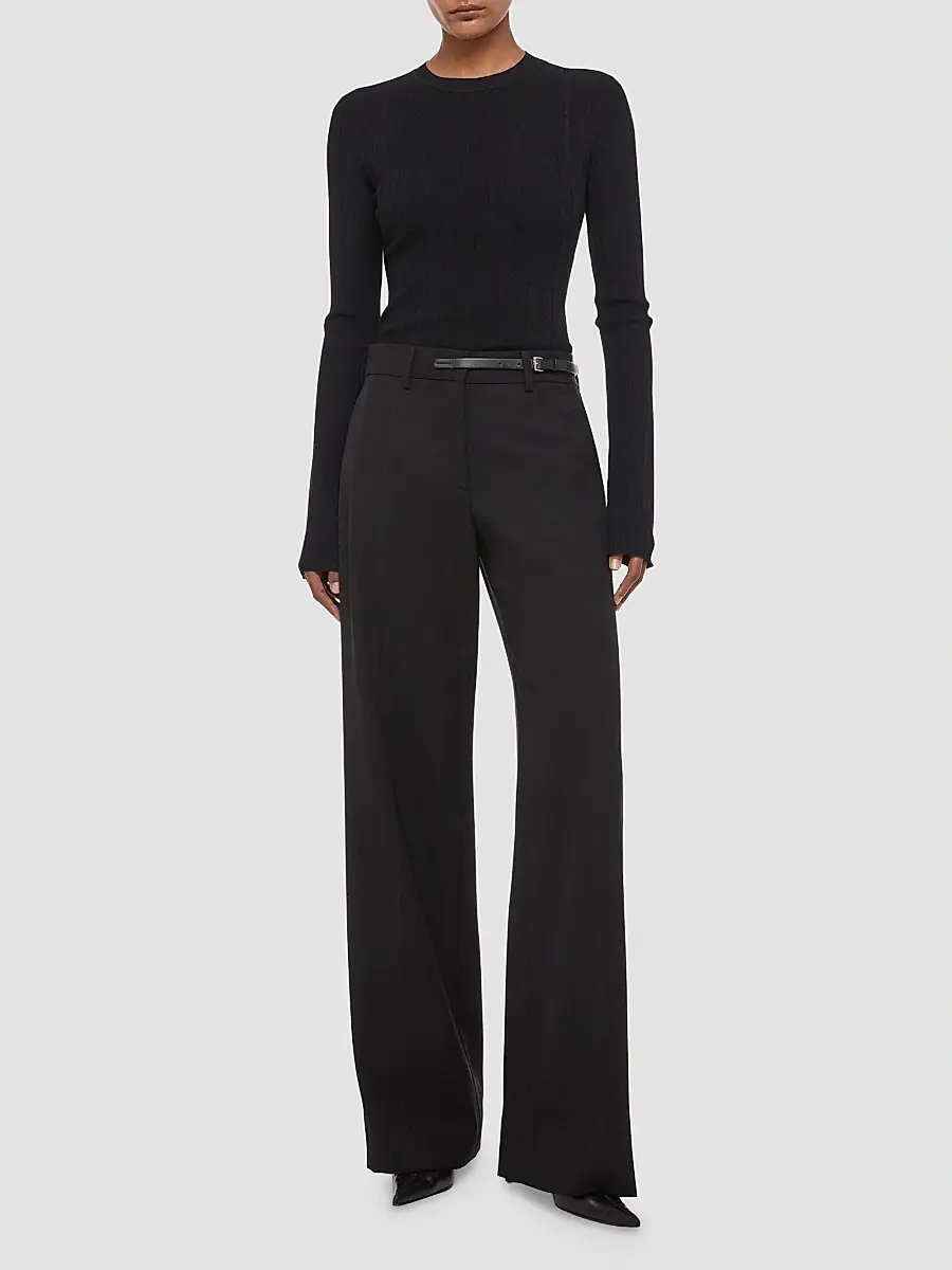 Helmut Lang Women's Belted Wool Gabardine Trousers | Thumbnail 2 Helmut Lang Women's Belted Wool Gabardine Trousers | Thumbnail 2