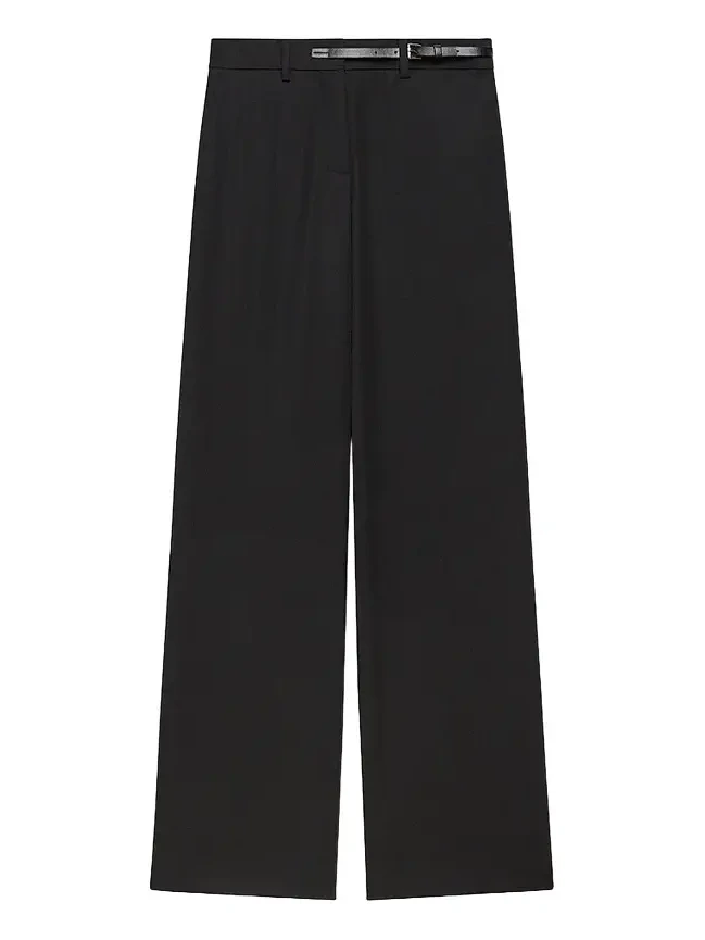 Women's Belted Wool Gabardine Trousers
