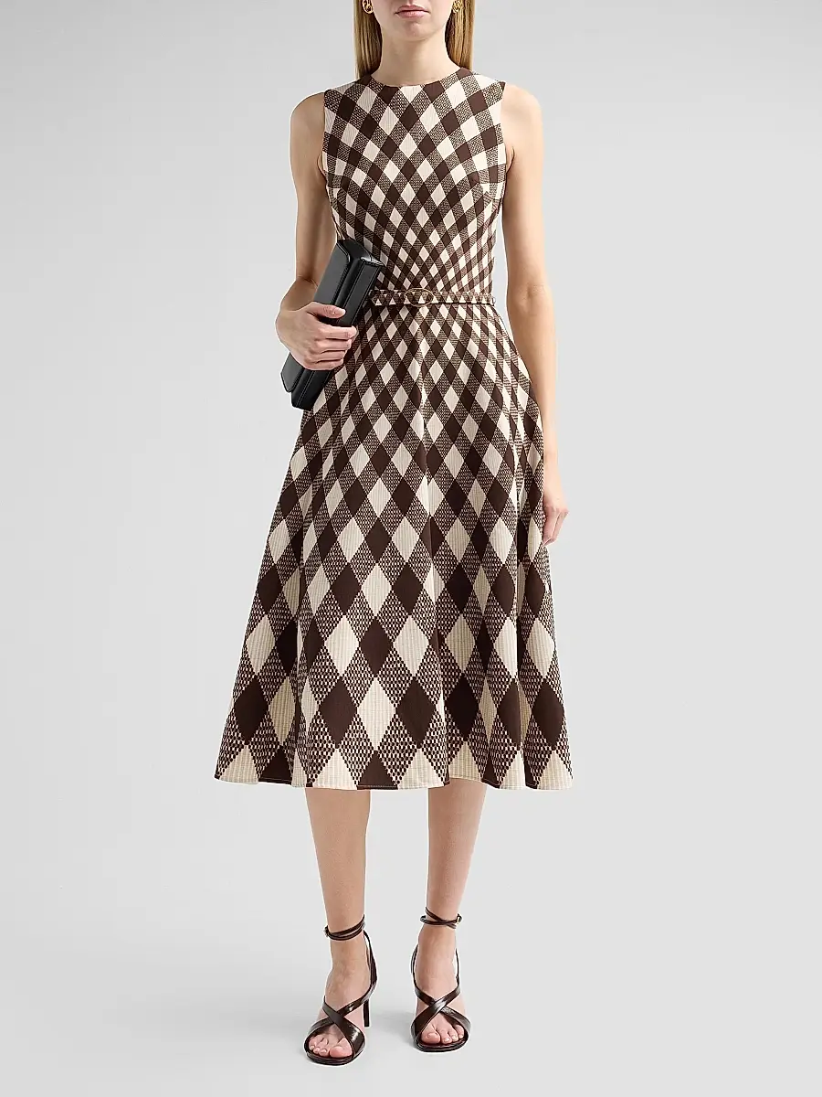 Oscar de la Renta Women's Argyle Degrade Wool Sleeveless Day Dress | Thumbnail 2