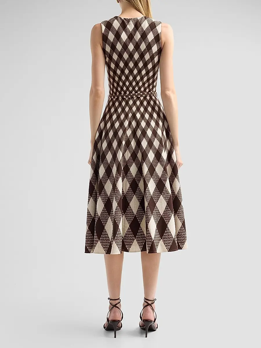 Oscar de la Renta Women's Argyle Degrade Wool Sleeveless Day Dress | Thumbnail 3