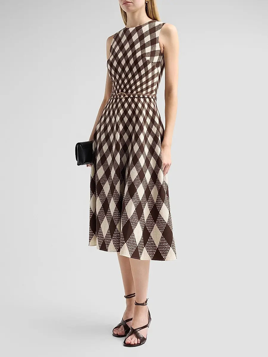 Oscar de la Renta Women's Argyle Degrade Wool Sleeveless Day Dress | Thumbnail 4