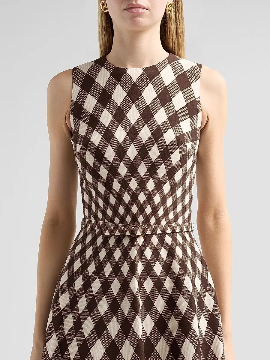 Oscar de la Renta Women's Argyle Degrade Wool Sleeveless Day Dress | Thumbnail 5