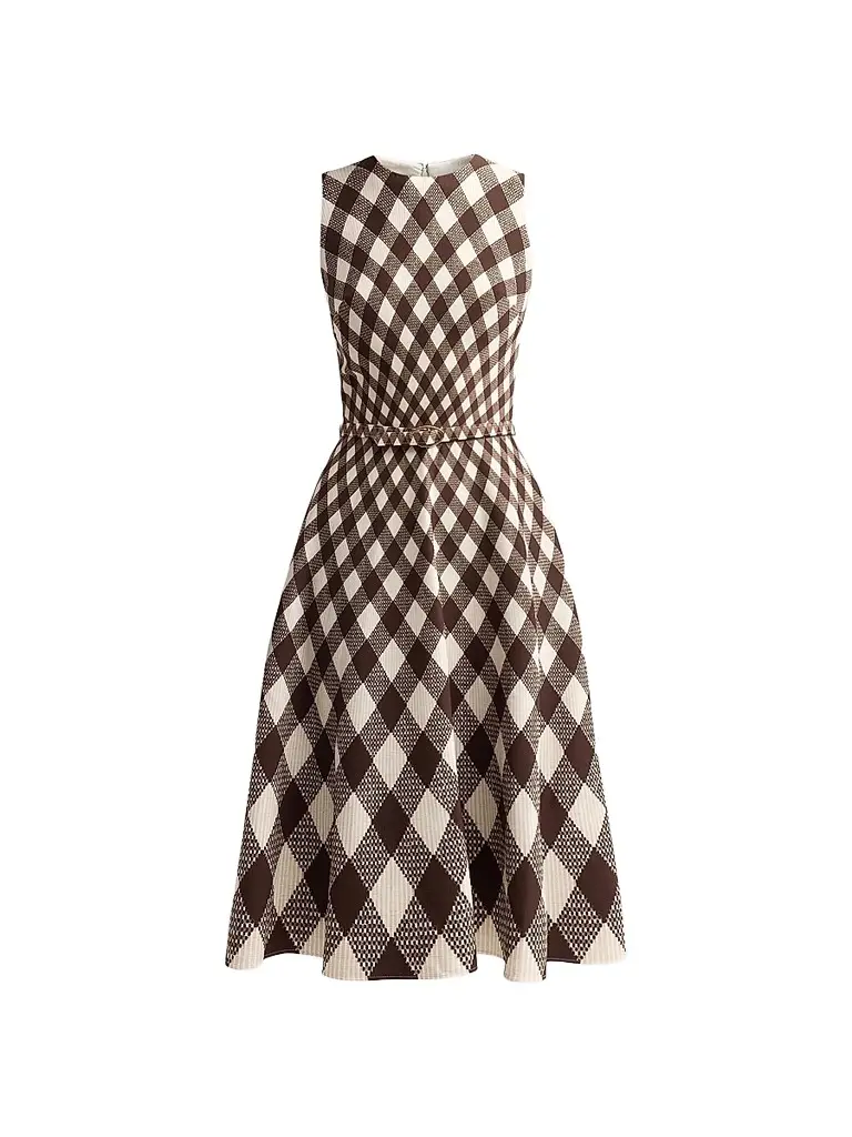 Oscar de la Renta Women's Argyle Degrade Wool Sleeveless Day Dress - Brown | Image 1 Oscar de la Renta Women's Argyle Degrade Wool Sleeveless Day Dress - Brown | Image 1