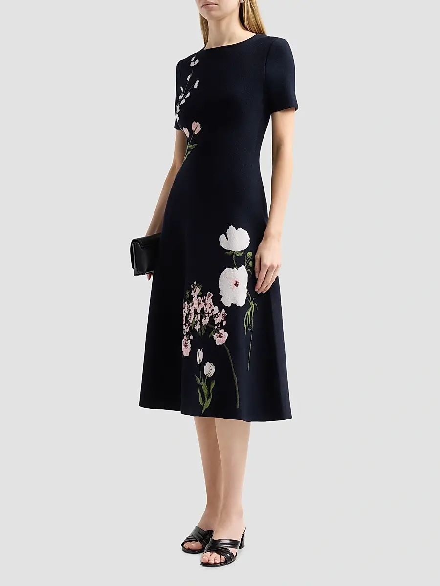 Oscar de la Renta Women's Floral Jacquard Knit Midi Dress | Thumbnail 4 Oscar de la Renta Women's Floral Jacquard Knit Midi Dress | Thumbnail 4