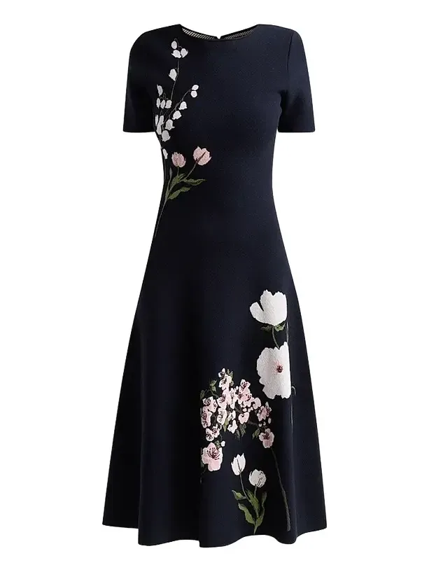 Women's Floral Jacquard Knit Midi Dress
