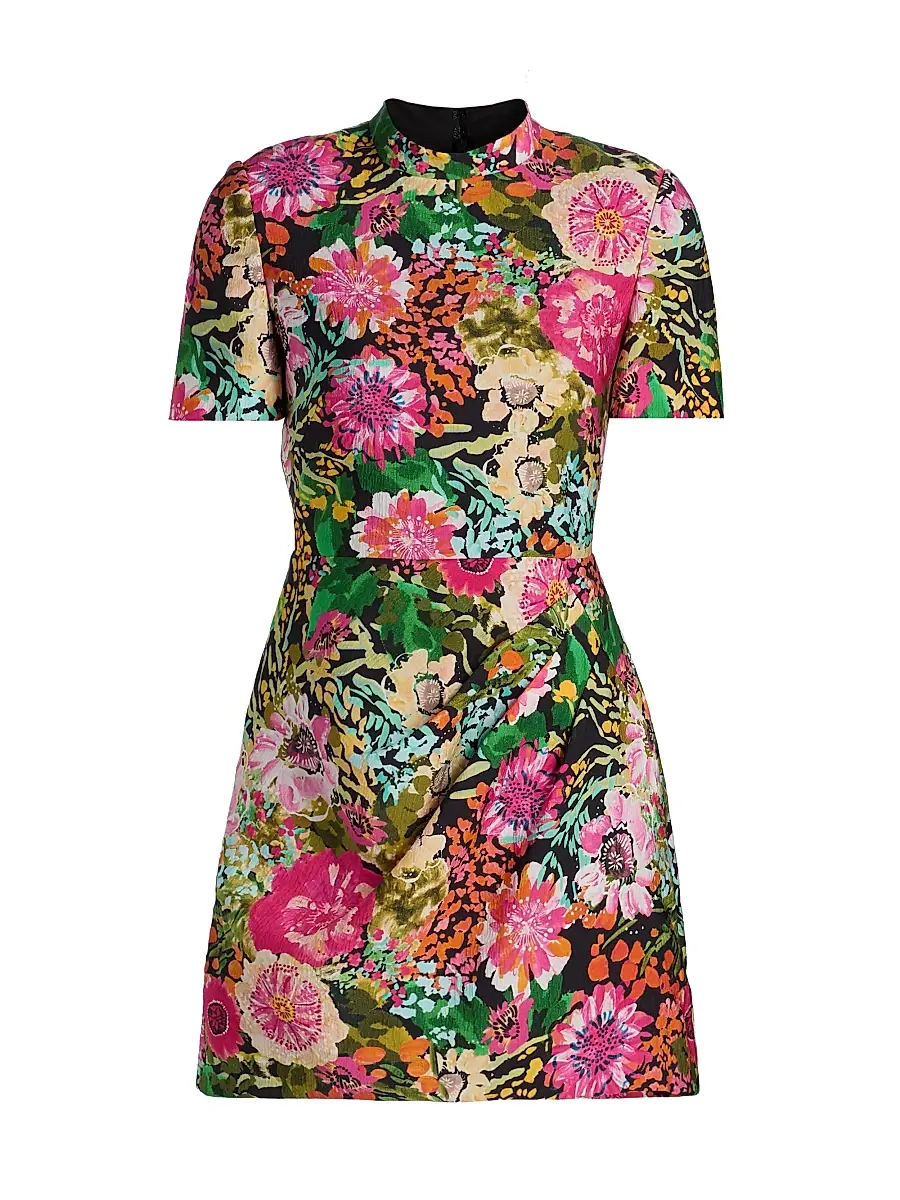 Saloni Women's Floral Draped Minidress - Aster Fuchsia | Image 1 Saloni Women's Floral Draped Minidress - Aster Fuchsia | Image 1