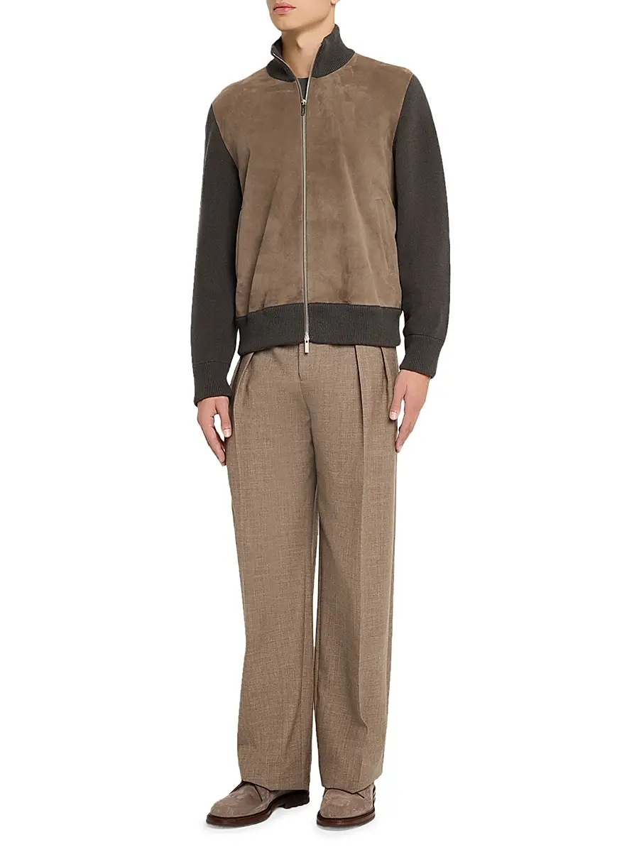 Ferragamo Men's Suede & Wool Zip-Front Jacket | Thumbnail 2 Ferragamo Men's Suede & Wool Zip-Front Jacket | Thumbnail 2