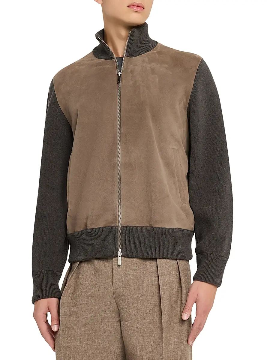 Ferragamo Men's Suede & Wool Zip-Front Jacket | Thumbnail 3 Ferragamo Men's Suede & Wool Zip-Front Jacket | Thumbnail 3