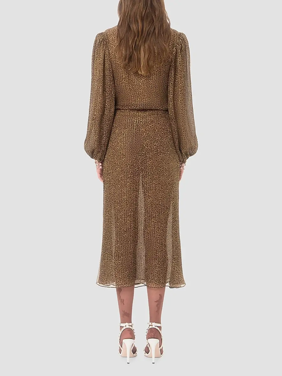 Valentino Women's Creponne Lamé Dress With Embroidered Fauve Eclat Print | Thumbnail 5
