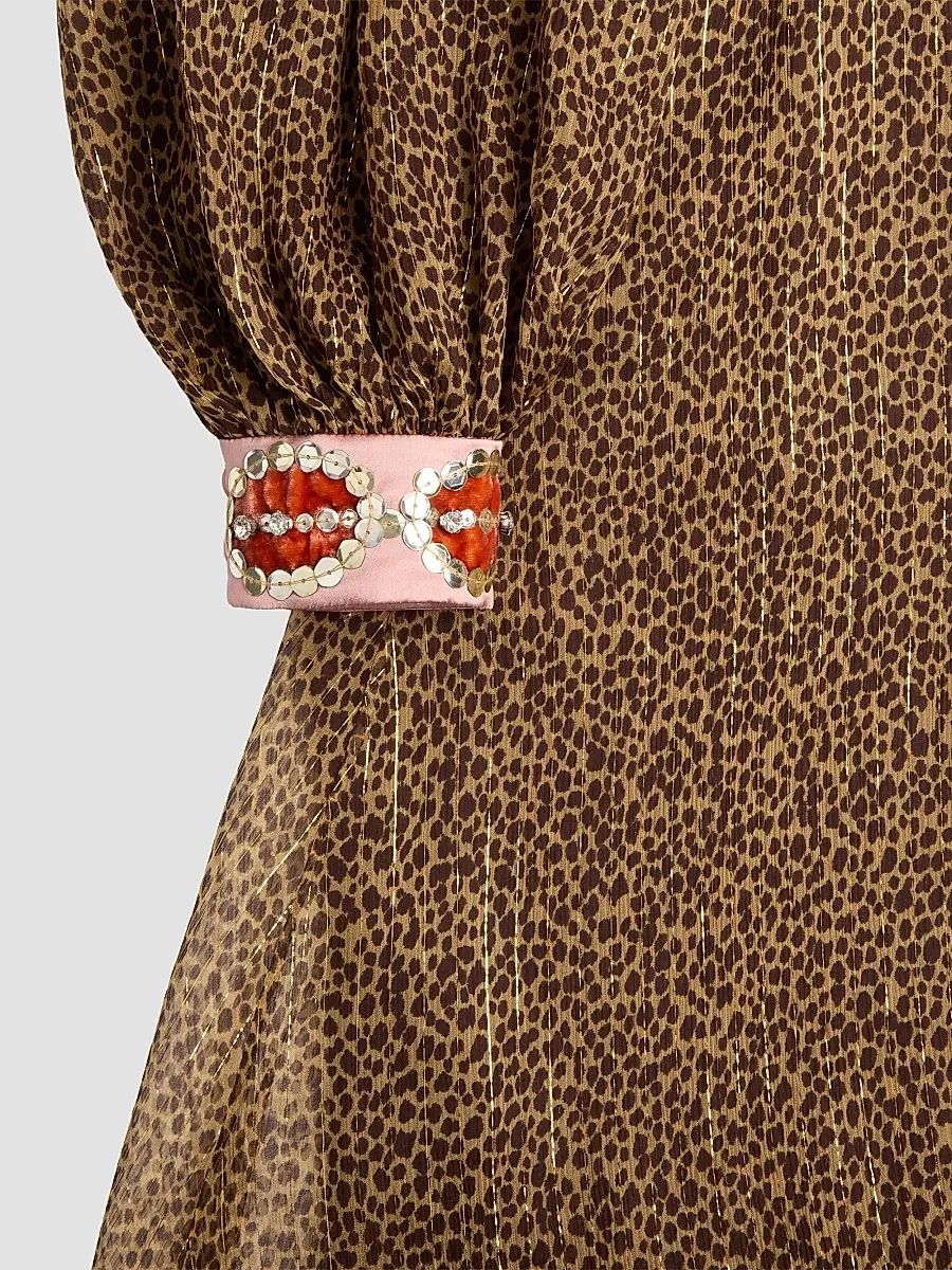 Valentino Women's Creponne Lamé Dress With Embroidered Fauve Eclat Print | Thumbnail 7