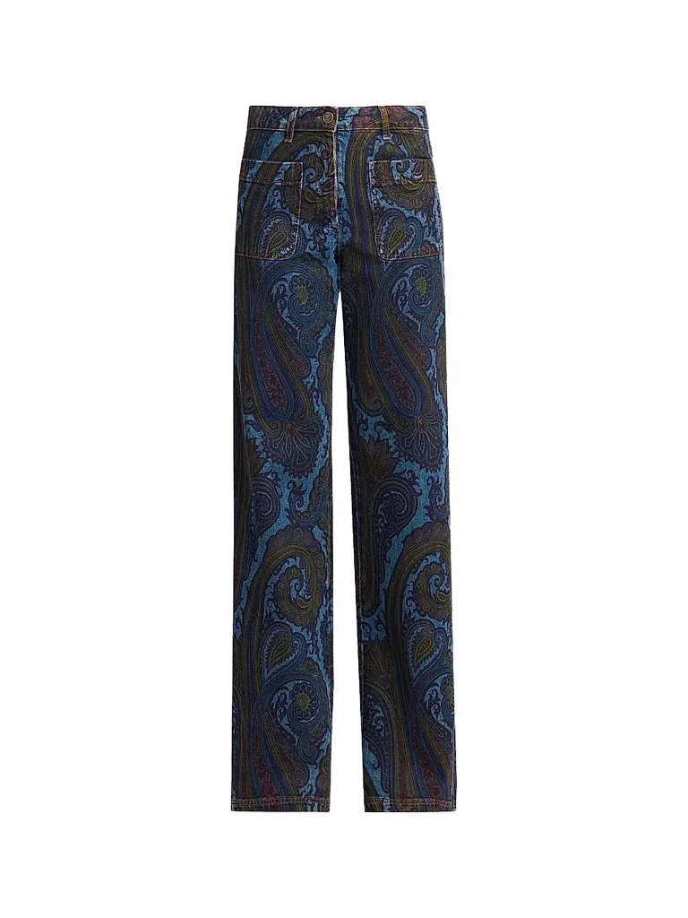 Etro Women's Paisley Cotton-Blend Flared Jeans - Printed Blue | Image 1 Etro Women's Paisley Cotton-Blend Flared Jeans - Printed Blue | Image 1