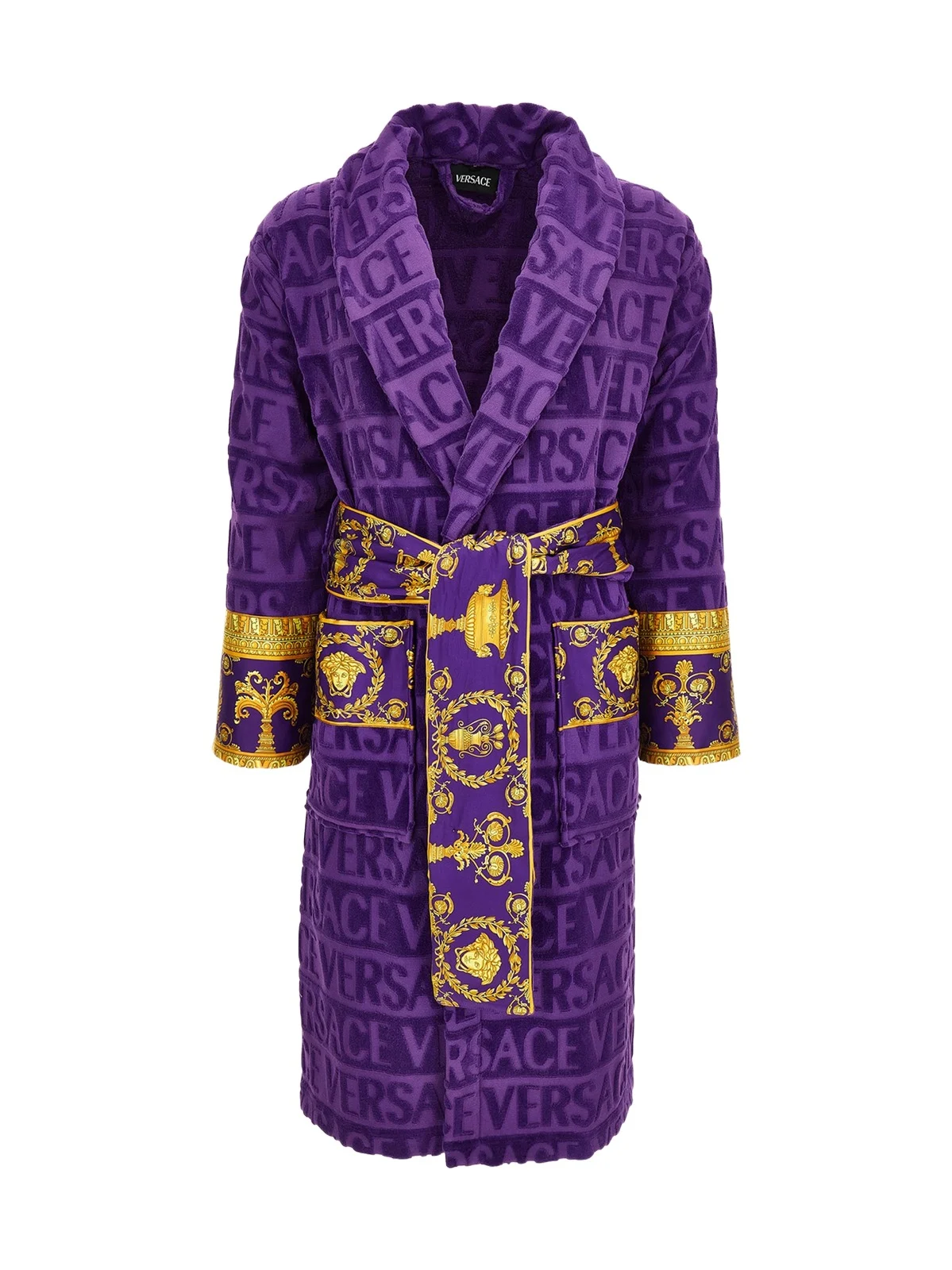 Versace Men's Logo Borocco-Trim Cotton Robe
