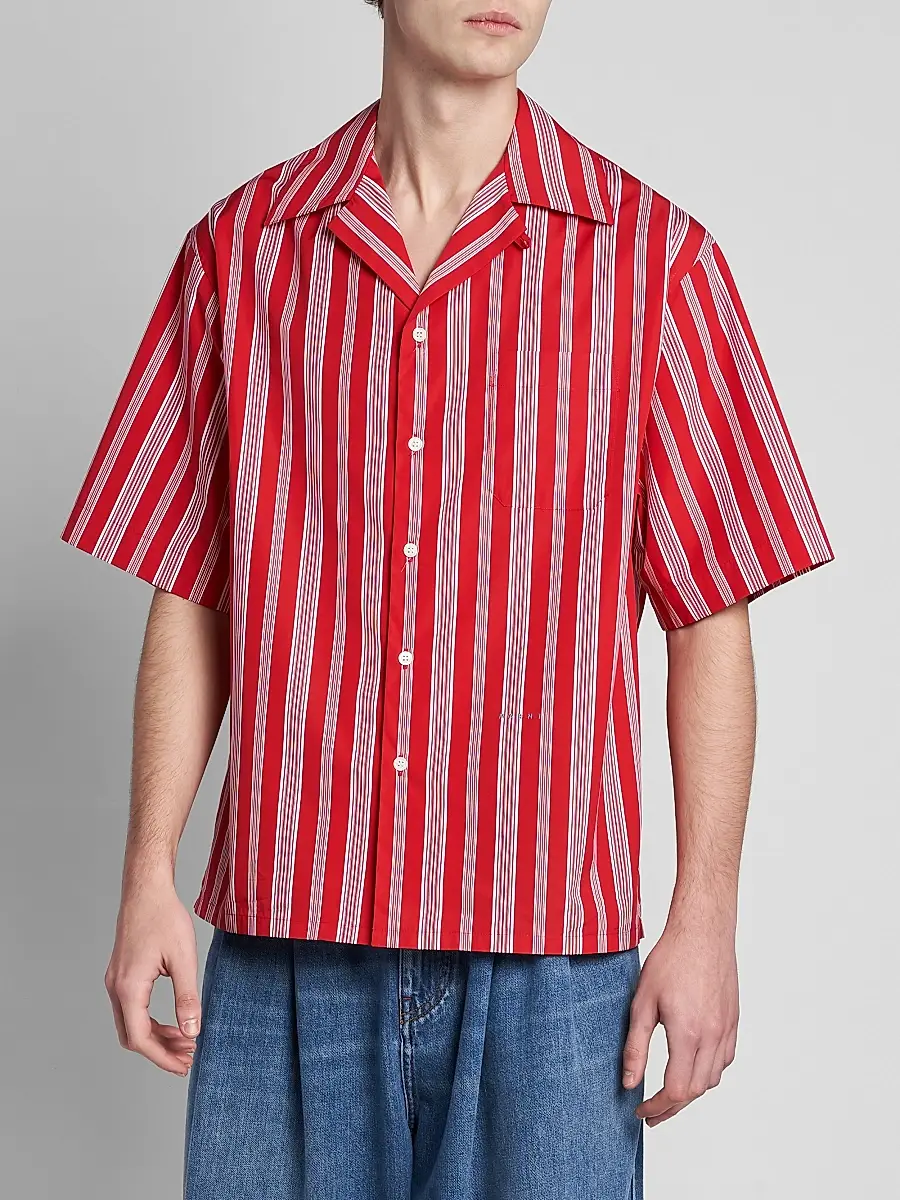 Marni Men's Striped Cotton-Blend Camp Shirt | Thumbnail 4 Marni Men's Striped Cotton-Blend Camp Shirt | Thumbnail 4