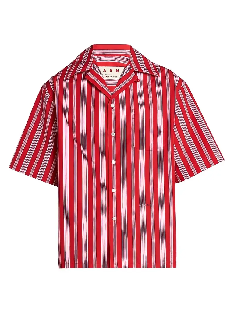 Marni Men's Striped Cotton-Blend Camp Shirt - Lacquer | Image 1 Marni Men's Striped Cotton-Blend Camp Shirt - Lacquer | Image 1